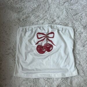 White Tube Top with Red Cherry Design
